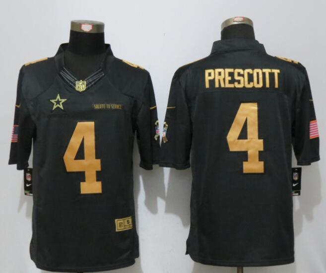 Nike Dallas Cowboys 4 Prescott Gold Anthracite Salute To Service Limited Jersey